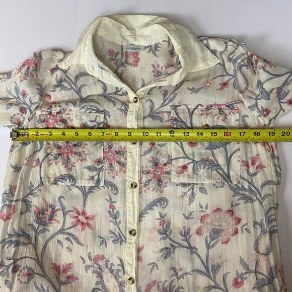 Sundance Fleur Chateau 100% Cotton Cream Pink Fray Floral Midi Dress Medium - Picture 12 of 13